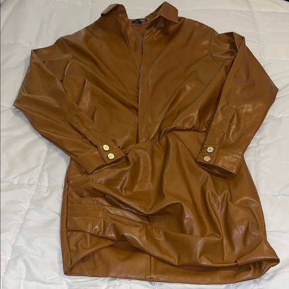 Fashion Nova Tan Here I Come PU Leather Mini Dress - Camel size medium - Picture 2 of 8